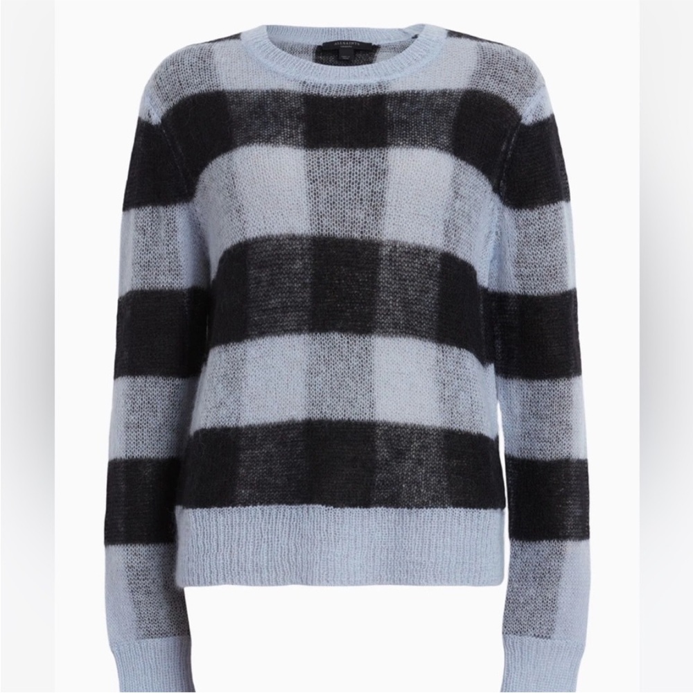 All Saints Renee Mohair Crewneck Sweater Blue Black Checkered - Picture 6 of 7